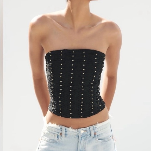 ZARA BEADED STRAPLESS TOP. SIZE M. BLACK COLOR - Picture 4 of 9